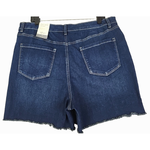 Style & Co ~Woman Size 14~ Blue Denim Fray Hem High Rise Shorts Stretch NWT. - Picture 3 of 14